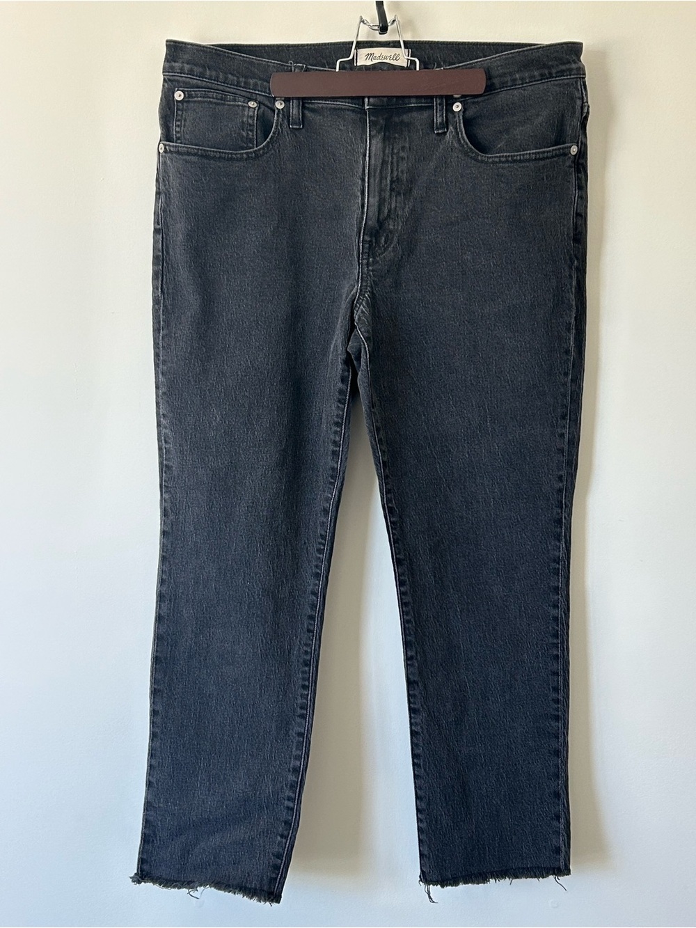 Madewell High Rise The Slim Boyjean Black Denim Jean Frayed Hem